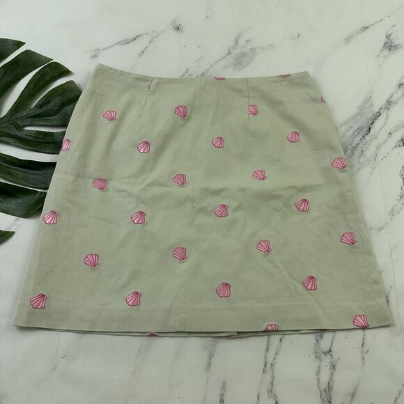 Lilly Pulitzer Vintage Y2k Mini Skirt Size 6 Khaki Pink Embroidered Sea Shells - Picture 1 of 9
